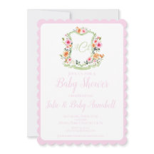 Rosa Watercolor Blommigt Vapensköld Baby Shower In