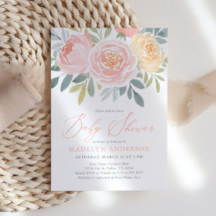Rosa Watercolor Blommigt Vår Baby Shower Inbjudningar