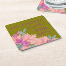 Rosa Watercolor Blommigts Personlig Napkins Underlägg Papper Kvadrat