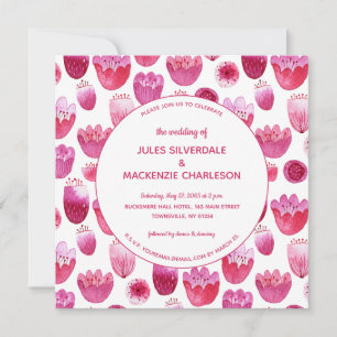 Rosa Watercolor Blommönster Bröllop Inbjudningar