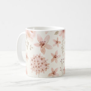 Rosa Watercolor Blommönster Söt Plants Kaffemugg