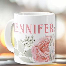 Rosa Watercolor-blommor, namn Jumbo Mugg
