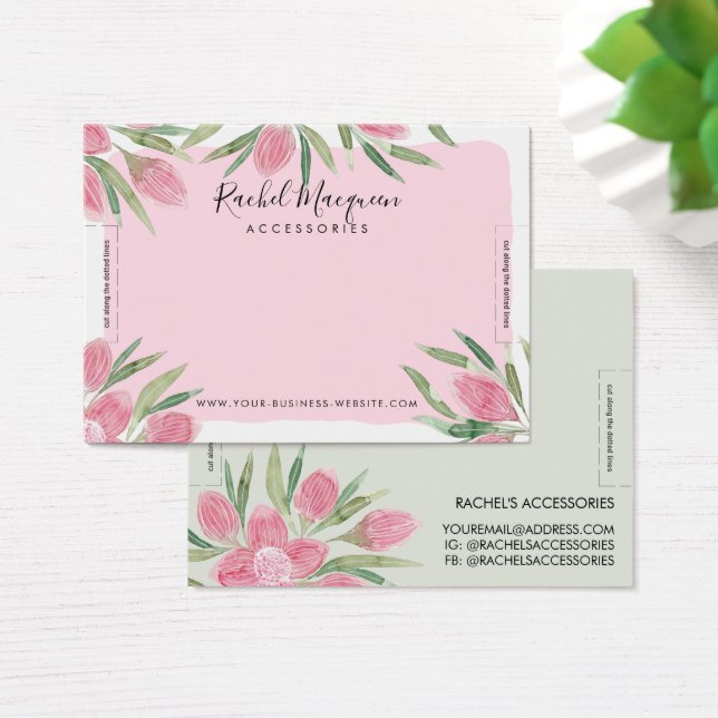 Rosa Watercolor Blooming Blommigt Bracelet Visning Visitkort (Skivbord)