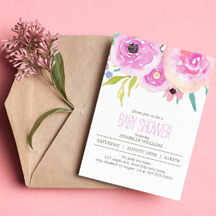 Rosa Watercolor Blooms Baby Shower Inbjudningar