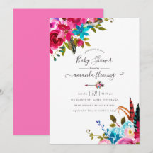 Rosa Watercolor Boho Chic Blommig Bebis Shower