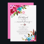 Rosa Watercolor Boho Chic Blommigt Bat mitzvah Inbjudningar<br><div class="desc">Boho chic hett-rosa och turkos blå vattenfärgsblått blommigt buketter bat mitzvah inbjudan med elegant handskriftstypografi.</div>