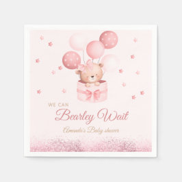 Rosa Watercolor Boho Girl Nalle Baby Shower Pappersservett