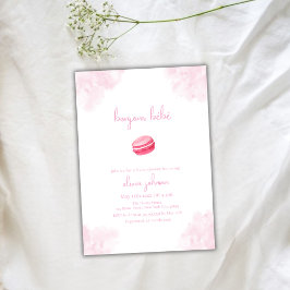 Rosa Watercolor Bonjour Bébé Macaron Baby Shower Inbjudningar