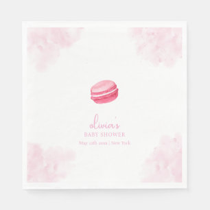Rosa Watercolor Bonjour Bébé Macaron Baby Shower Pappersservett