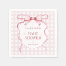  Rosa Watercolor Bow Gingham Flicka Shower Pappersservett