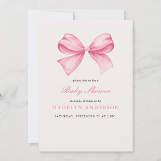 Rosa Watercolor Bow Girl Baby Shower-inbjudan Inbjudningar