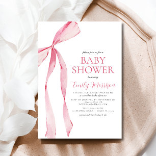  Rosa Watercolor Bow Girl Baby Shower Inbjudningar