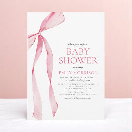  Rosa Watercolor Bow Girl Baby Shower Inbjudningar