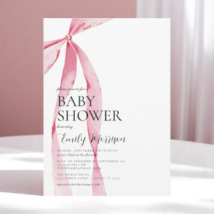 Rosa Watercolor Bow Girl Baby Shower Inbjudningar