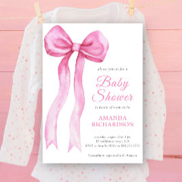 Rosa Watercolor Bow Girl Baby Shower Inbjudningar