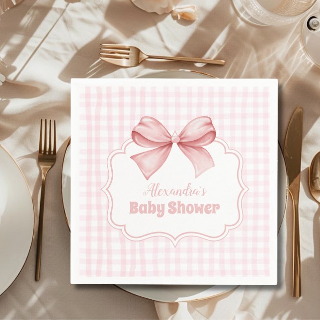 Rosa Watercolor Bow Girl Baby Shower Pappersservett (Skapare uppladdad)