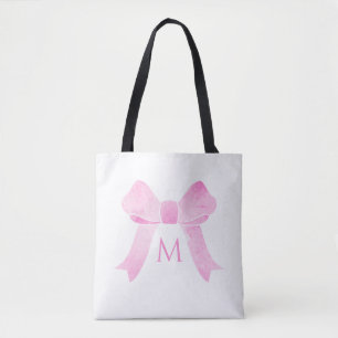 Rosa Watercolor Bow Girly Monogram Tygkasse