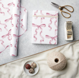 Rosa Watercolor Bow Ribbon Baby Shower Presentpapper