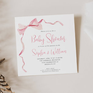 Rosa Watercolor Bow Ribbon Girl Baby Shower Inbjudningar