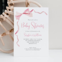  Rosa Watercolor Bow Ribbon Girl Baby Shower