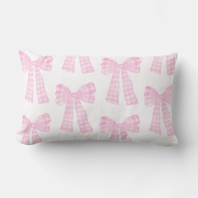 Rosa Watercolor Bows Preppy GrandMillennium Lumbarkudde (Framsida)