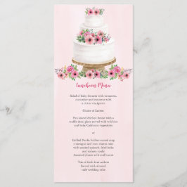 Rosa Watercolor Bröllop Cake Menu Meny