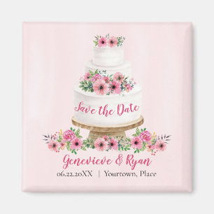 Rosa Watercolor Bröllop Cake Save Date (spara datu Magnet
