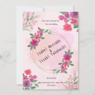 Rosa Watercolor bröllopsinbjudan Inbjudningar