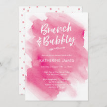 Rosa Watercolor Brunch & Bubly Shower-inbjudan