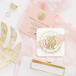 Rosa Watercolor Brushstroke Glitter Confetti Logot Fyrkantigt Visitkort