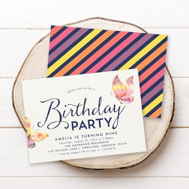Rosa Watercolor Butterflies Birthday-inbjudan Inbjudningar (Skapare uppladdad)
