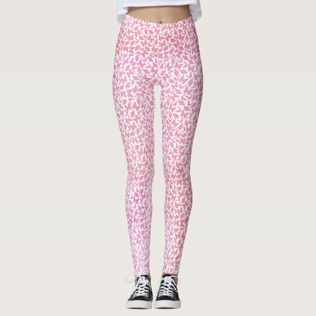 Rosa Watercolor Butterflies Mönster Leggings (Framsida)