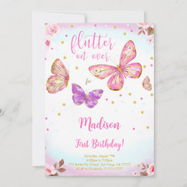 Rosa Watercolor Butterfly Birthday-inbjudan Inbjudningar