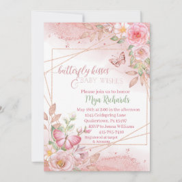 Rosa Watercolor Butterfly kysser babyskor Inbjudningar