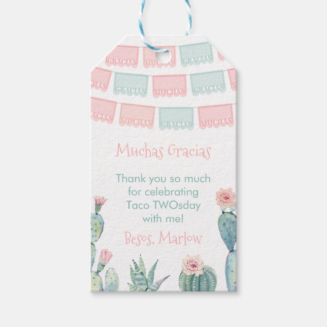 Rosa Watercolor Cactus Mexican Fiesta Party Favor Presentetikett (Framsidan)