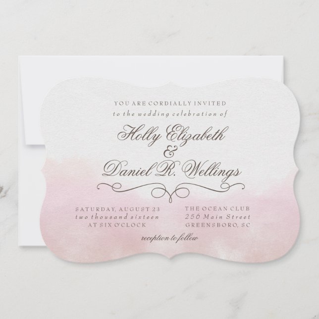  Rosa Watercolor Calligraphy Wedding bjudande Inbjudningar (Framsida)