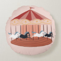 Rosa Watercolor Carousel Baby Nursery Round Pillow