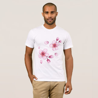Rosa Watercolor Cherry Blommar Mönster T Shirt