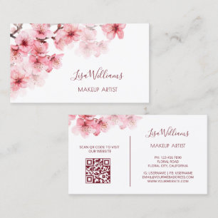 Rosa Watercolor Cherry Blommars Black Visitkort