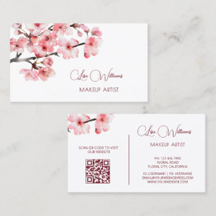 Rosa Watercolor Cherry Blommars Black Visitkort