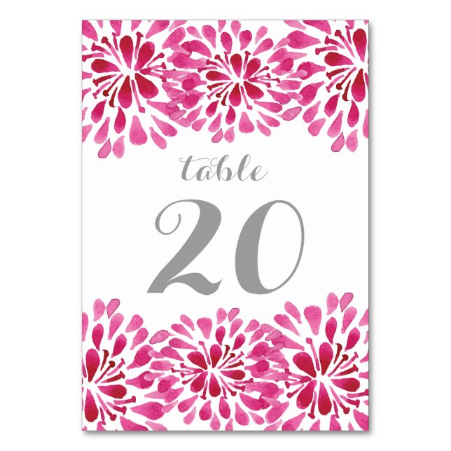 Rosa Watercolor Chrysanthemum Bordsnummer Card (Framsidan)