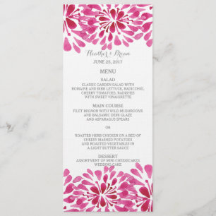 Rosa Watercolor Chrysanthemum Bröllop Menu Meny