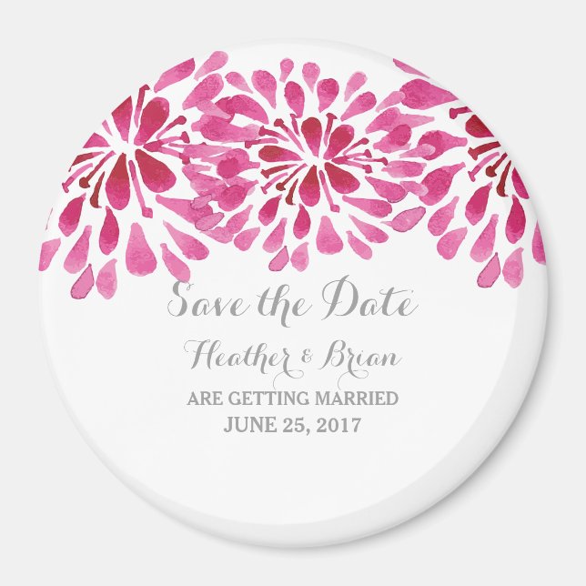 Rosa Watercolor Chrysanthemum Spara datum Magnet (Framsidan)