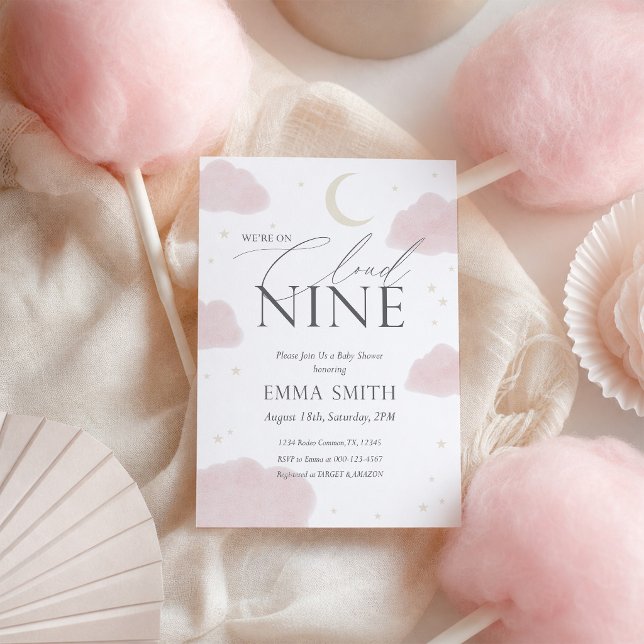 Rosa Watercolor Cloud Nine Bebis Shower  Inbjudningar (Skapare uppladdad)