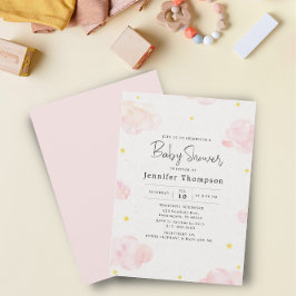Rosa Watercolor Clouds Girl Baby Shower Inbjudningar