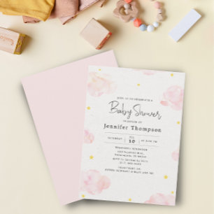  Rosa Watercolor Clouds Girl Baby Shower Inbjudningar