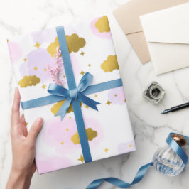 Rosa Watercolor Clouds Guld Stars Himlar Presentpapper