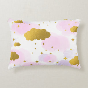 Rosa Watercolor Clouds Guld Stars Himlar Prydnadskudde