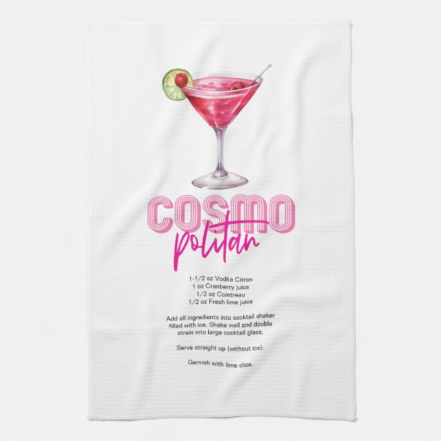 Rosa Watercolor Cocktailrecept Cosmopolitan  Kökshandduk (Vertikal)