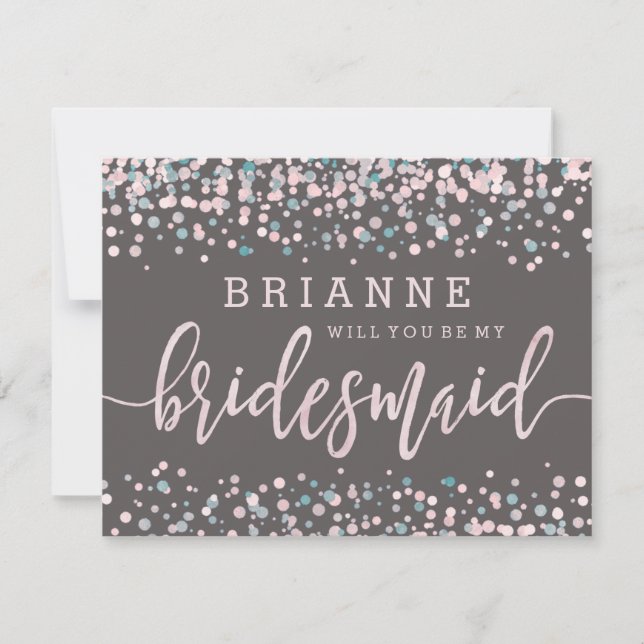 Rosa Watercolor Confetti blir min bridesaid Inbjudningar (Framsida)
